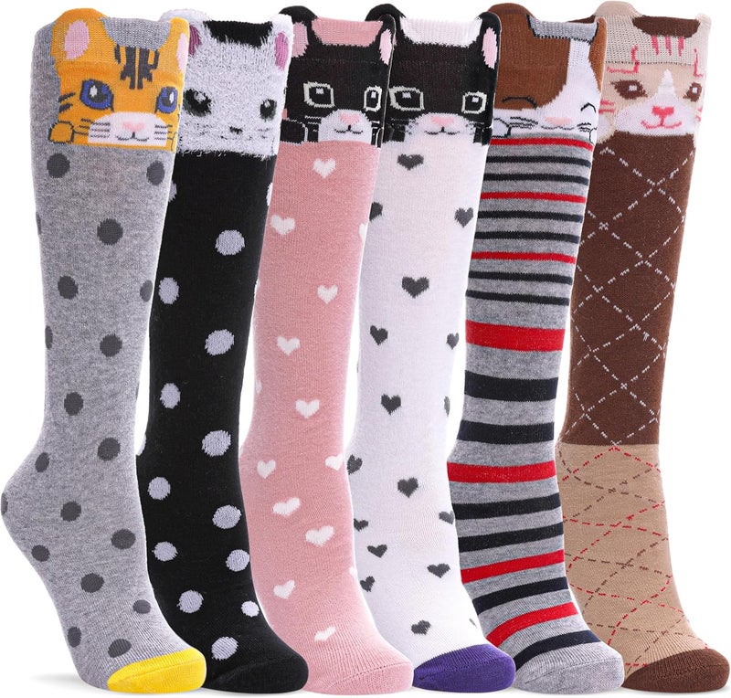 SDBING Kids Girls Knee High Socks Crazy Funny Gift Novelty Soft Cute Animal Dress Long Socks 6 Pairs - Image 1